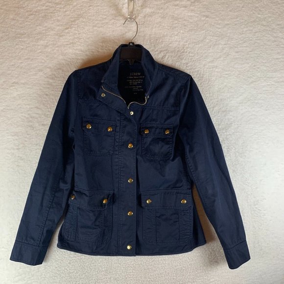 J. Crew Women's Relaxed Boyfriend Field Utility Navy Zip Snap Jacket Size S 8954 - Picture 1 of 8